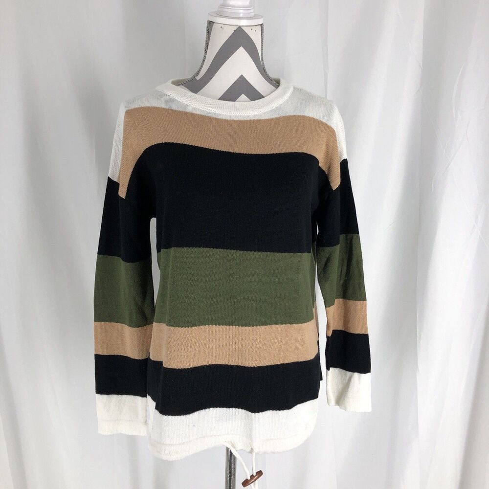 Unbranded sweater cinch waist Striped Crewneck Sweater Size Medium